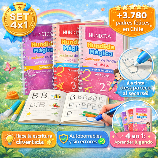 TrazoPro Kids™ – Set de 4 Cuadernos de Caligrafía Reutilizables ✏️📚