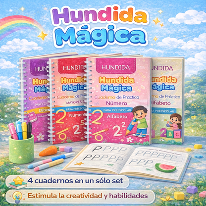 TrazoPro Kids™ – Set de 4 Cuadernos de Caligrafía Reutilizables ✏️📚