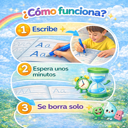 TrazoPro Kids™ – Set de 4 Cuadernos de Caligrafía Reutilizables ✏️📚
